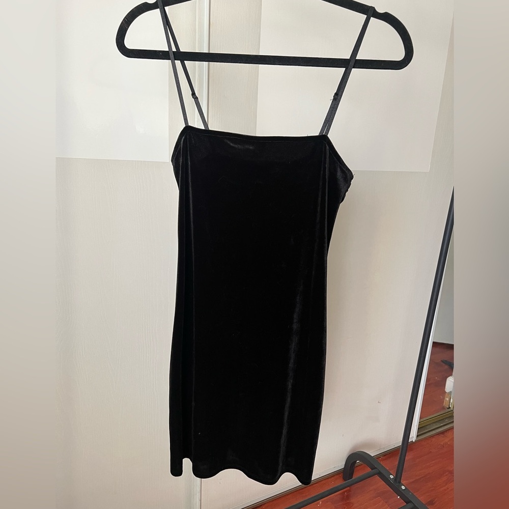 Black velvet tank mini dress